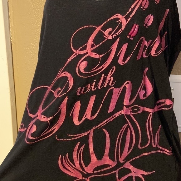𝅺GIRLS with Guns Racerback black and pink deer skull Tank top - Picture 3 of 6